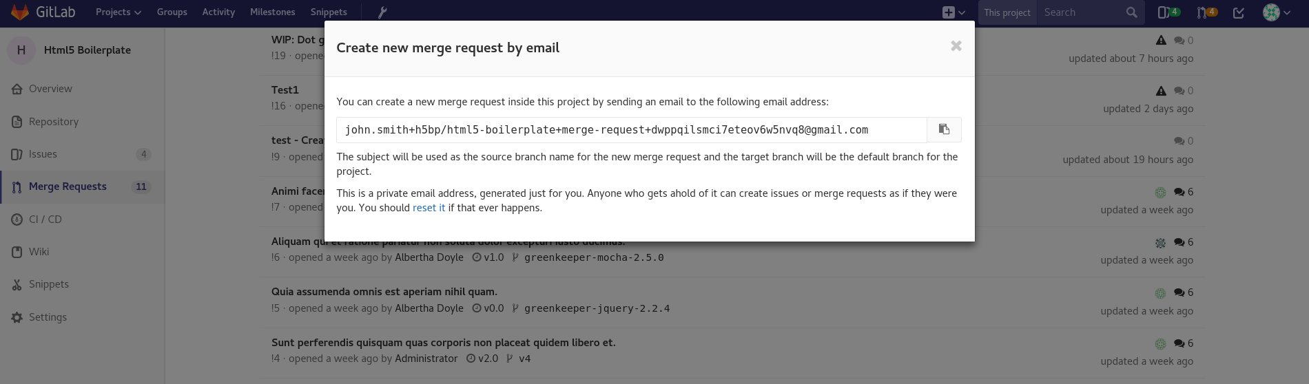 Create merge request through email