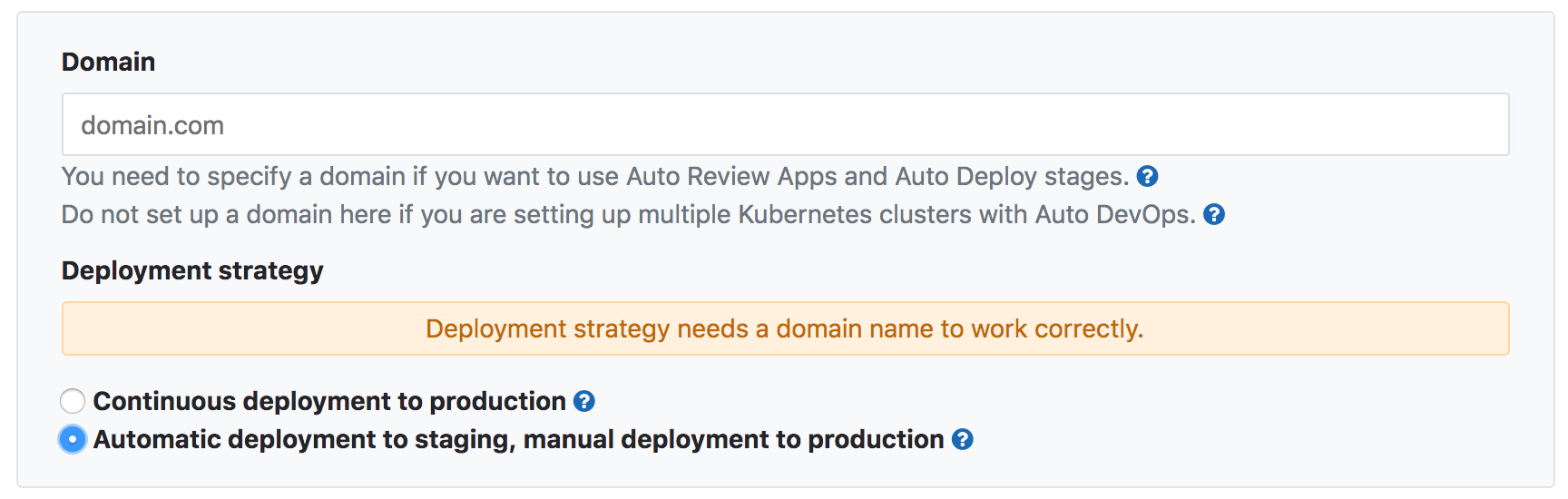 Specify deployment strategy from Auto DevOps settings