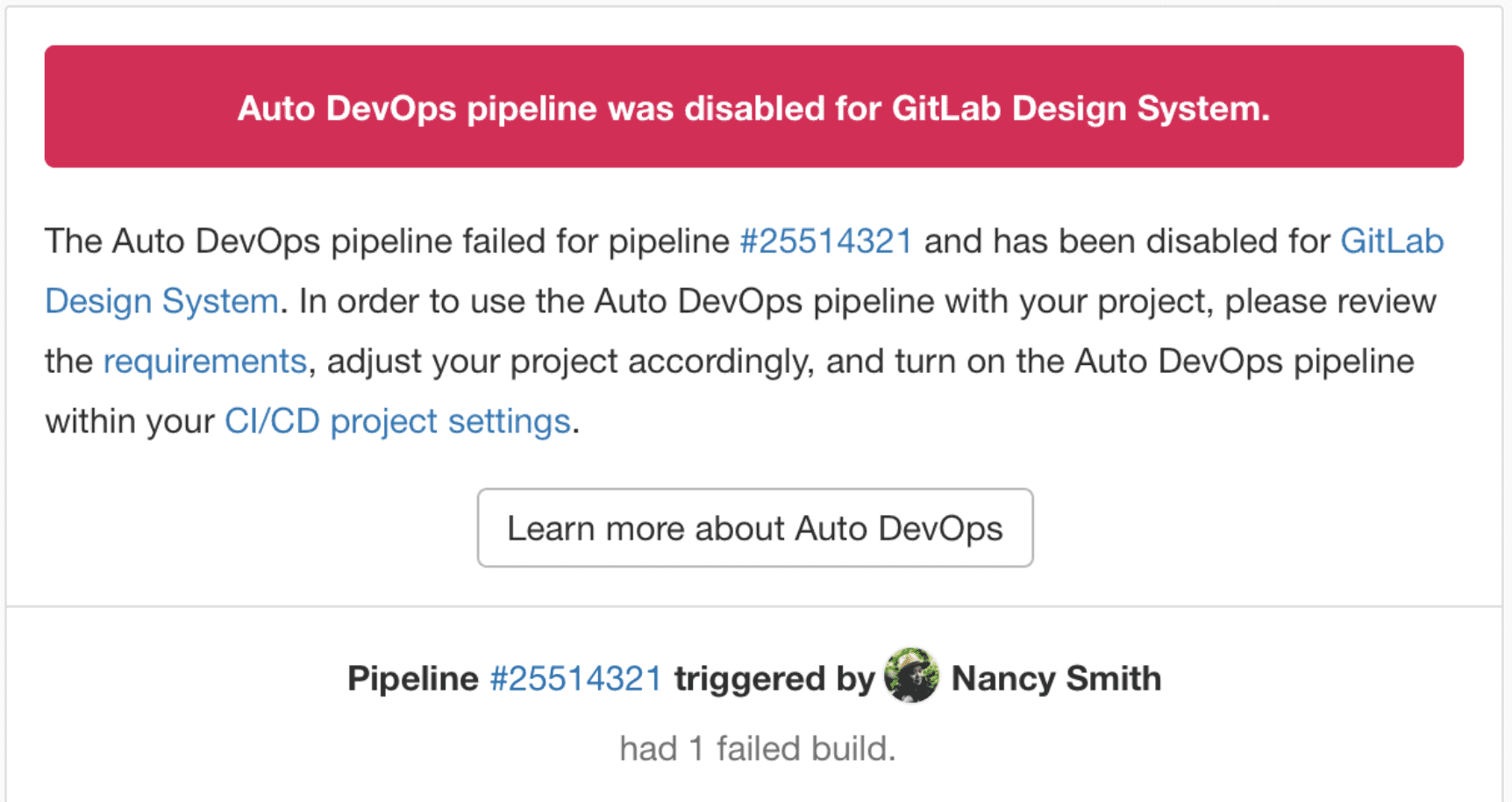 Automatically disable Auto DevOps for project upon first pipeline failure