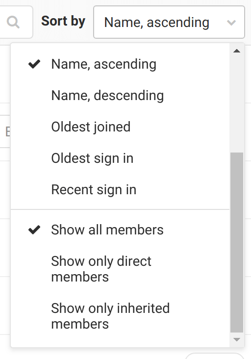 Filter members list for users with direct membership