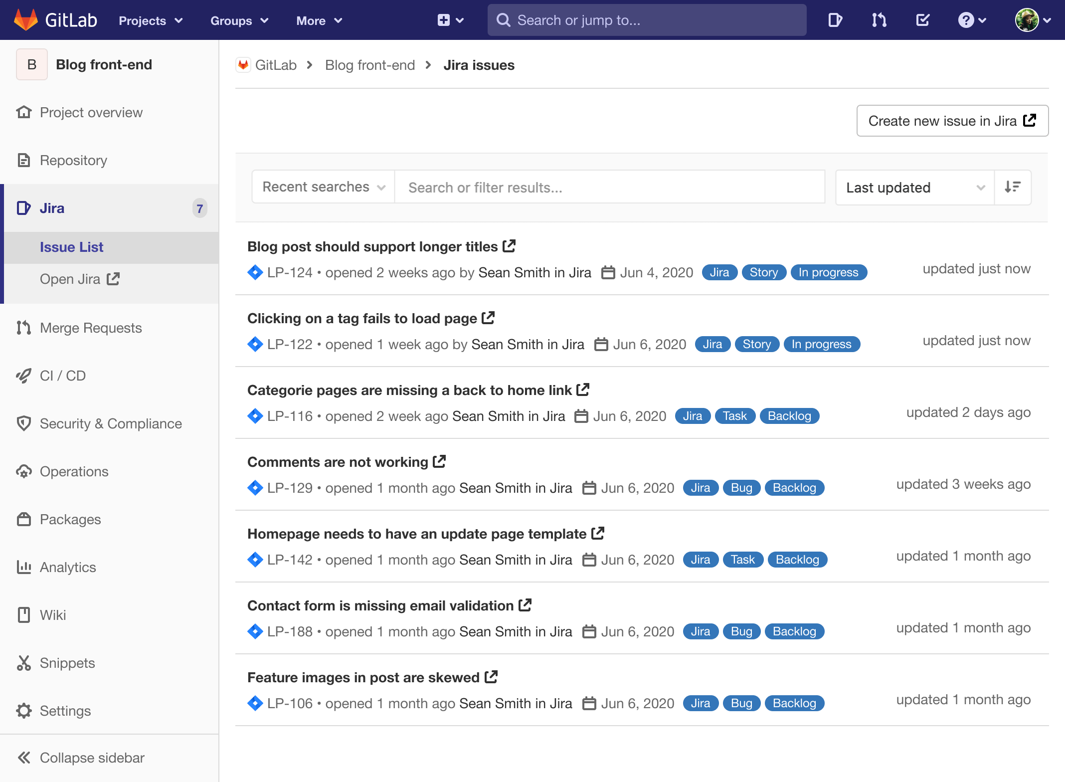 View Jira issue list in GitLab
