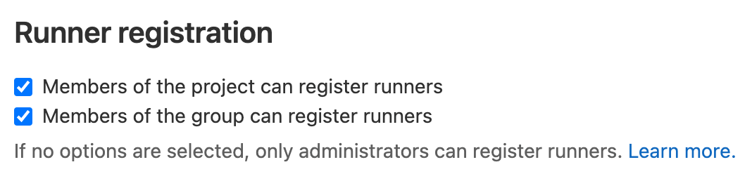 Limit runner registration for groups and projects