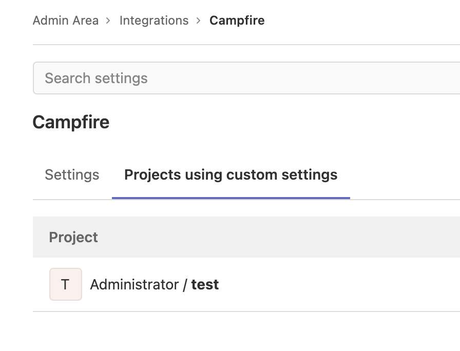 View projects that use custom integration settings