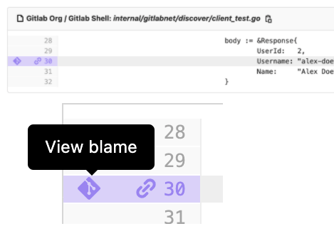 Go to Git blame from code search results