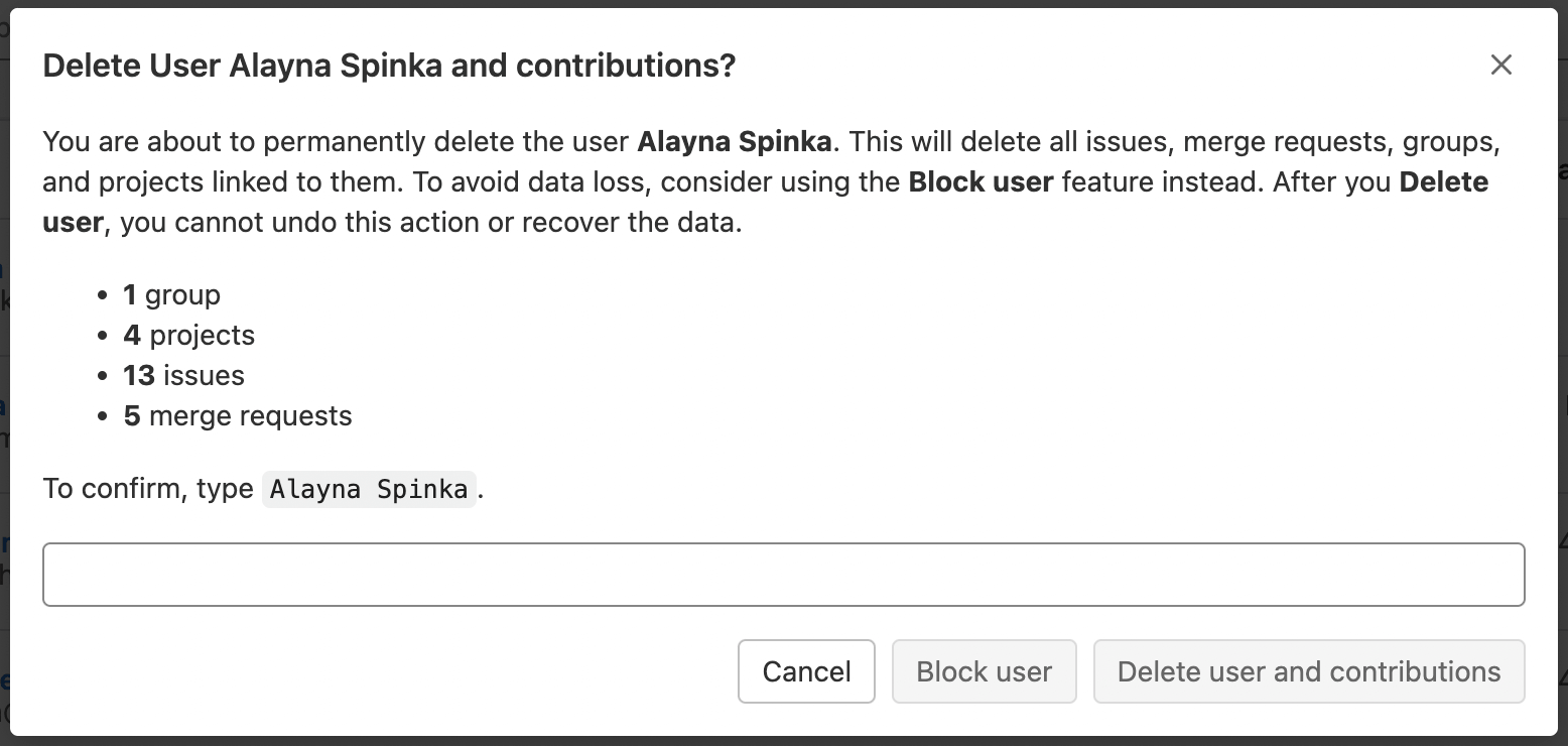 Display a summary of a user's contributions before deletion