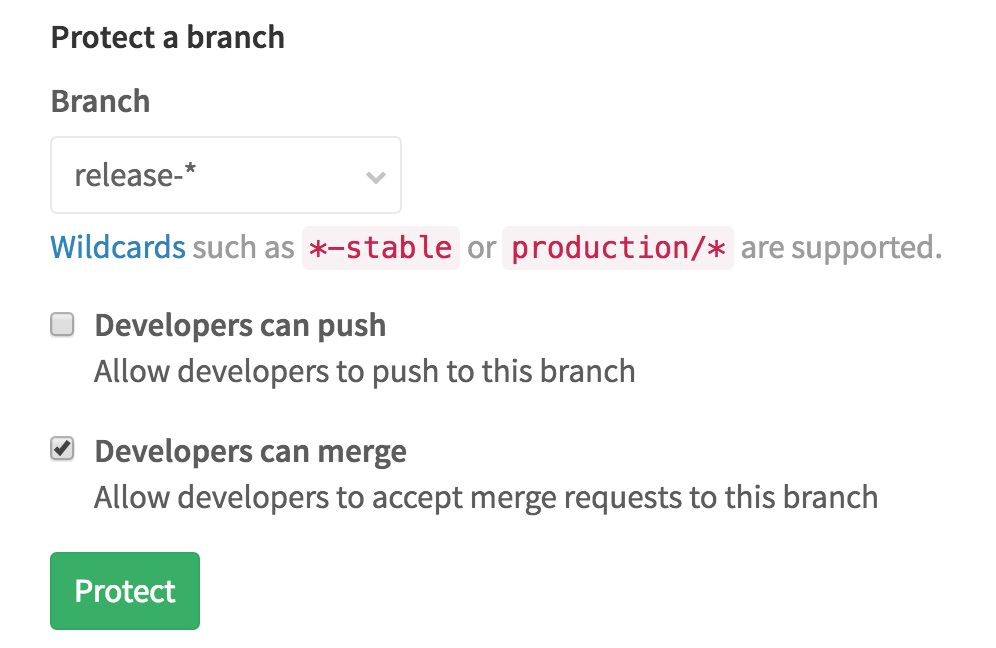 Allow developers to merge to protected branches in GitLab 8.10