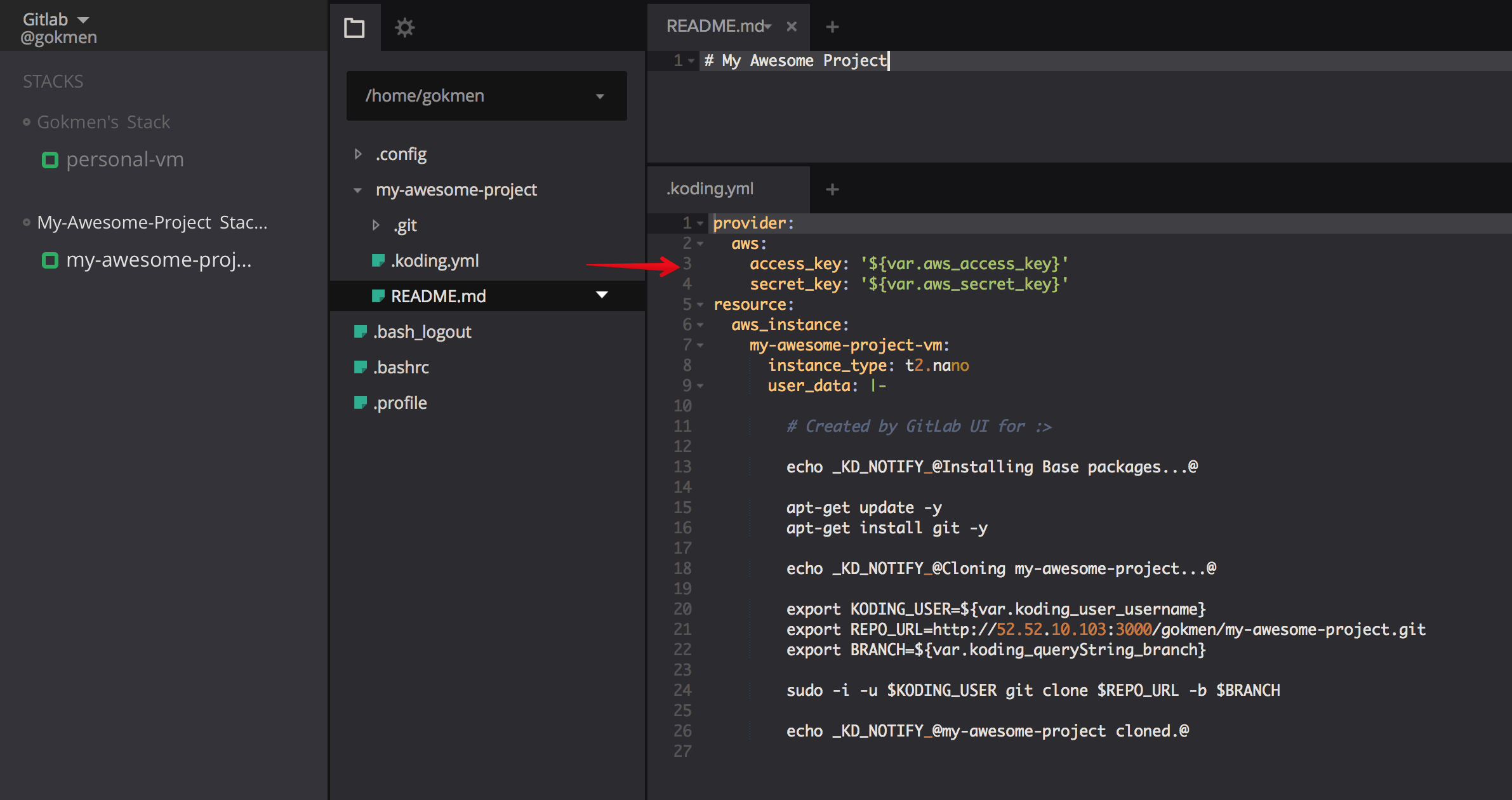Koding, an integrated IDE in GitLab 8.11