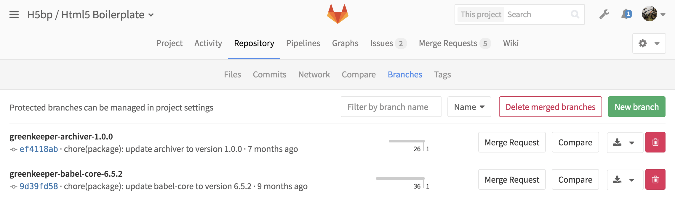 Quickly delete all merged branches in GitLab 8.14