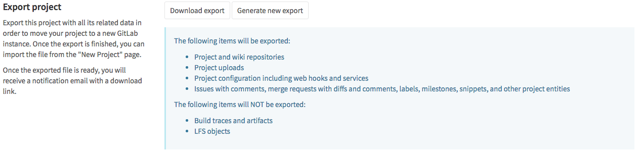 Export entire projects with GitLab 8.9