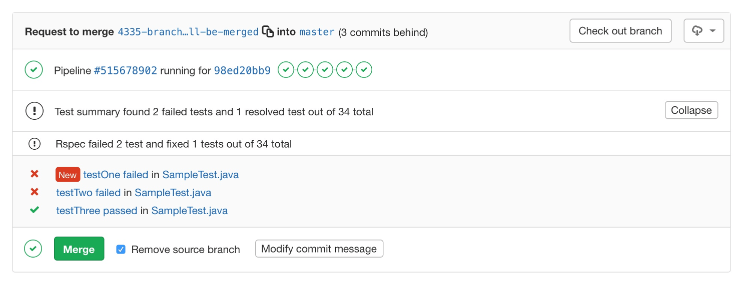 JUnit test summaries in merge request widget
