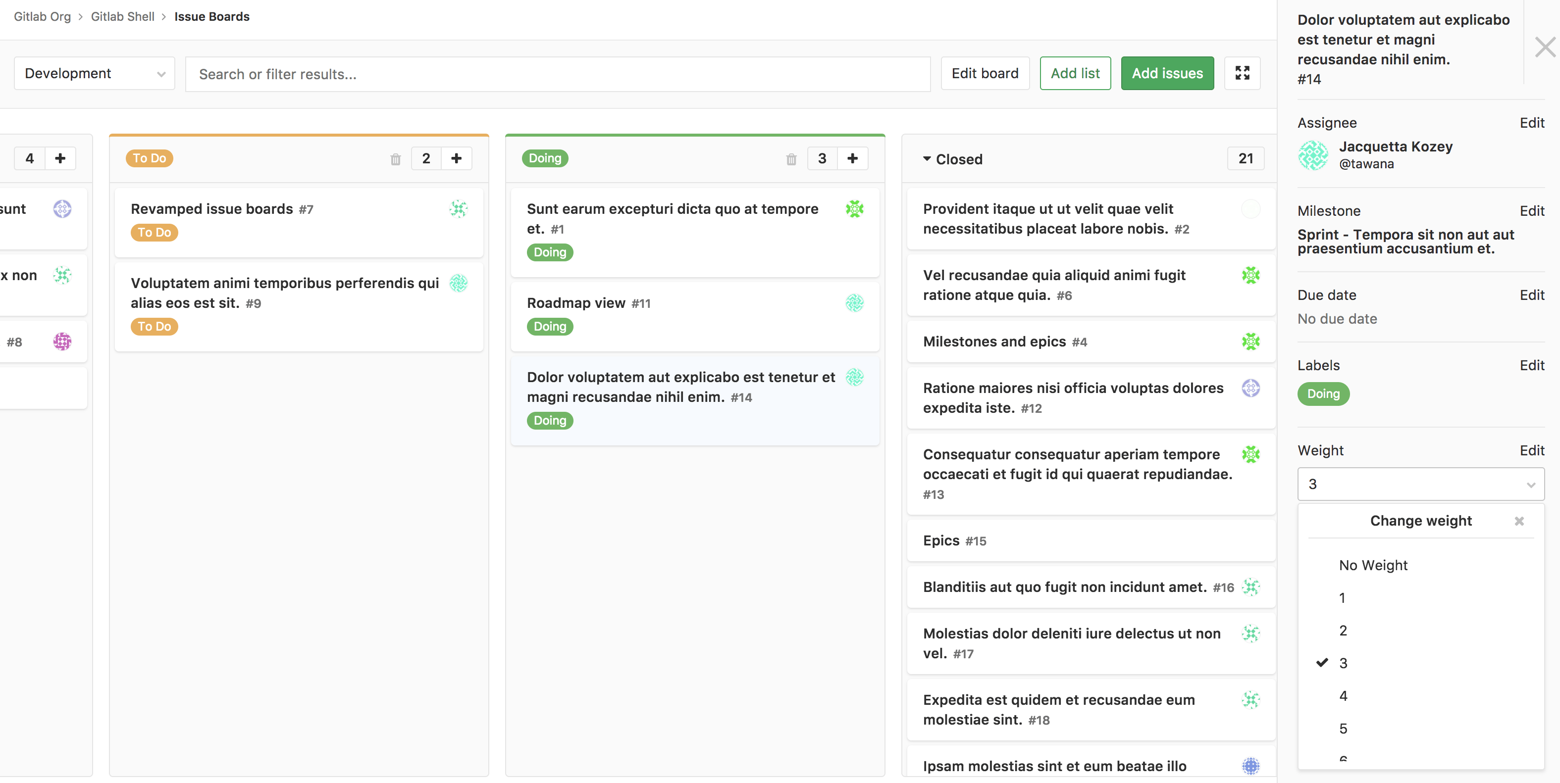 Иллюстрация к Update issue weight from Issue Board sidebar