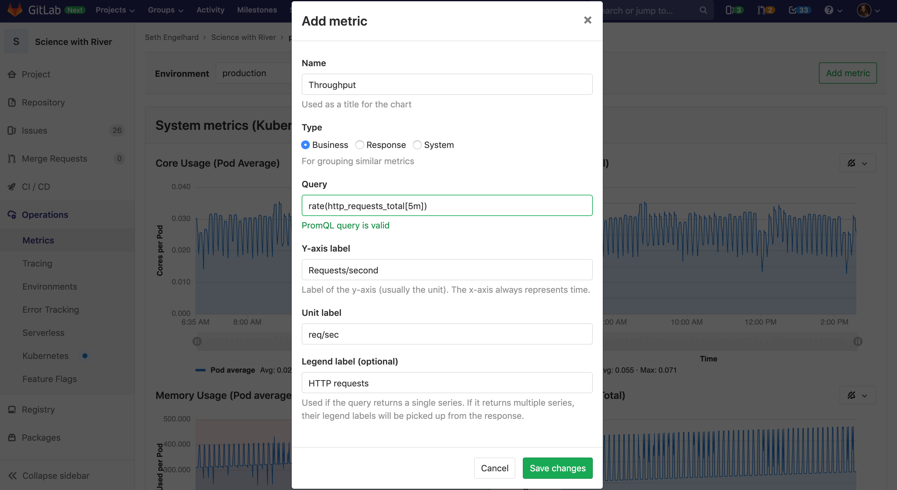 Create custom metric charts from the dashboard view