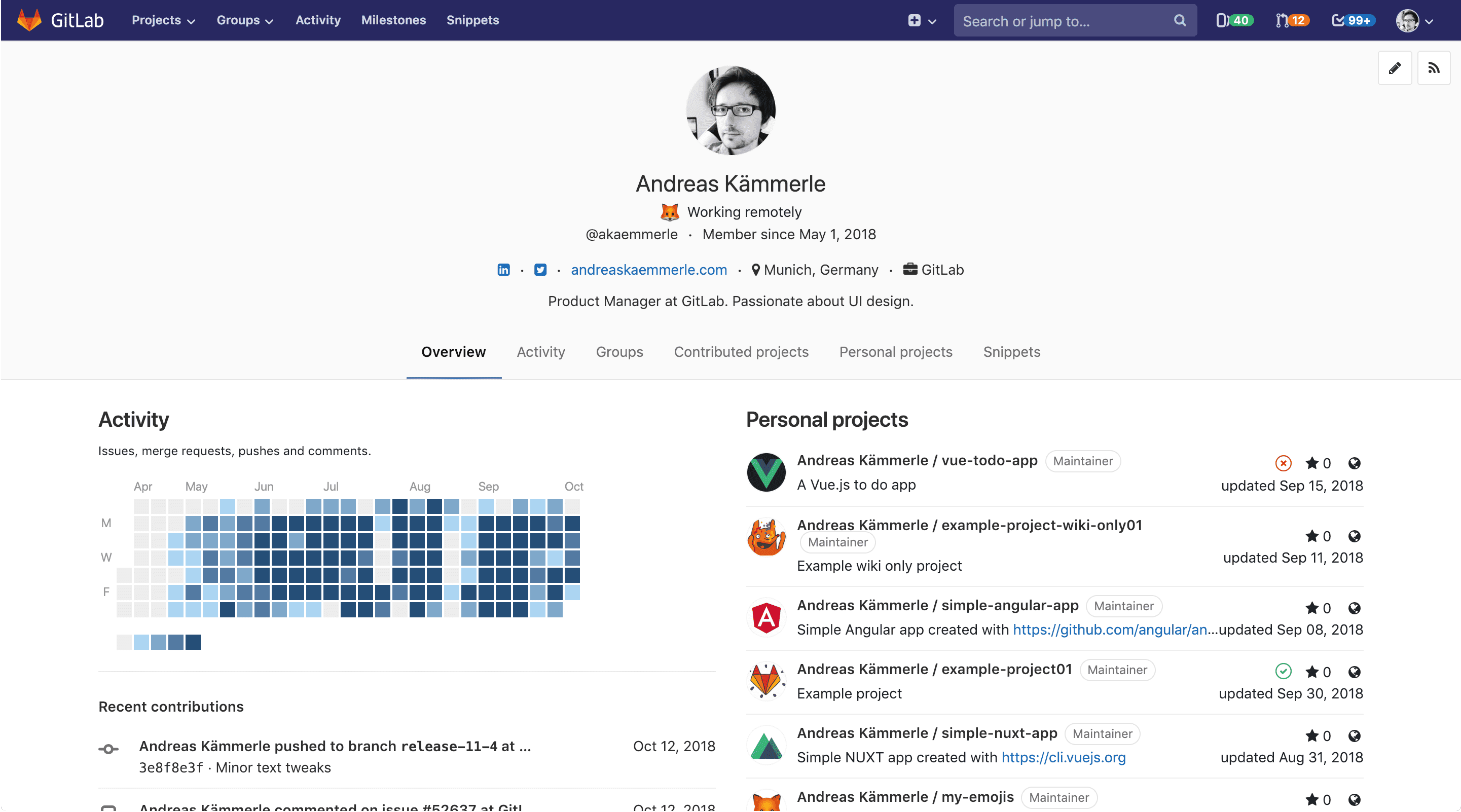 New user profile page overview