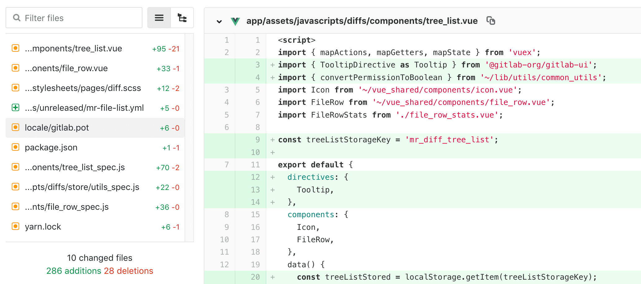 File list for browsing merge request diff