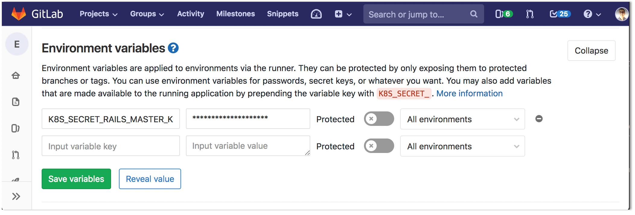 Configure Kubernetes app secrets as variables for Auto DevOps pipelines