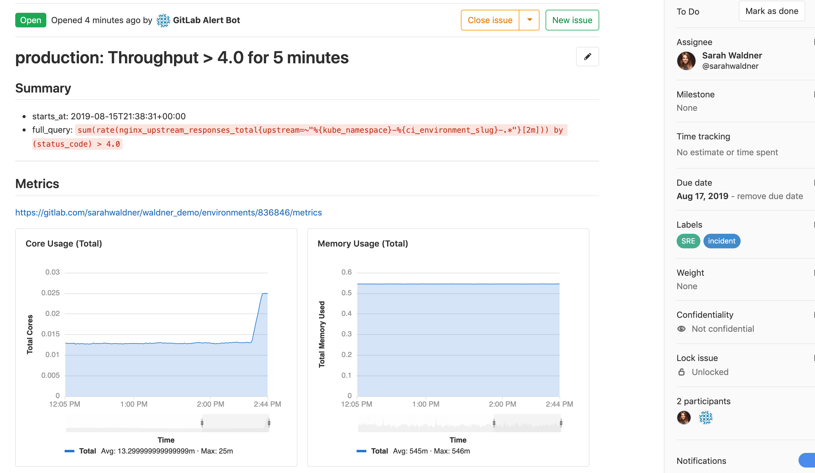 Embed Prometheus metrics in issues