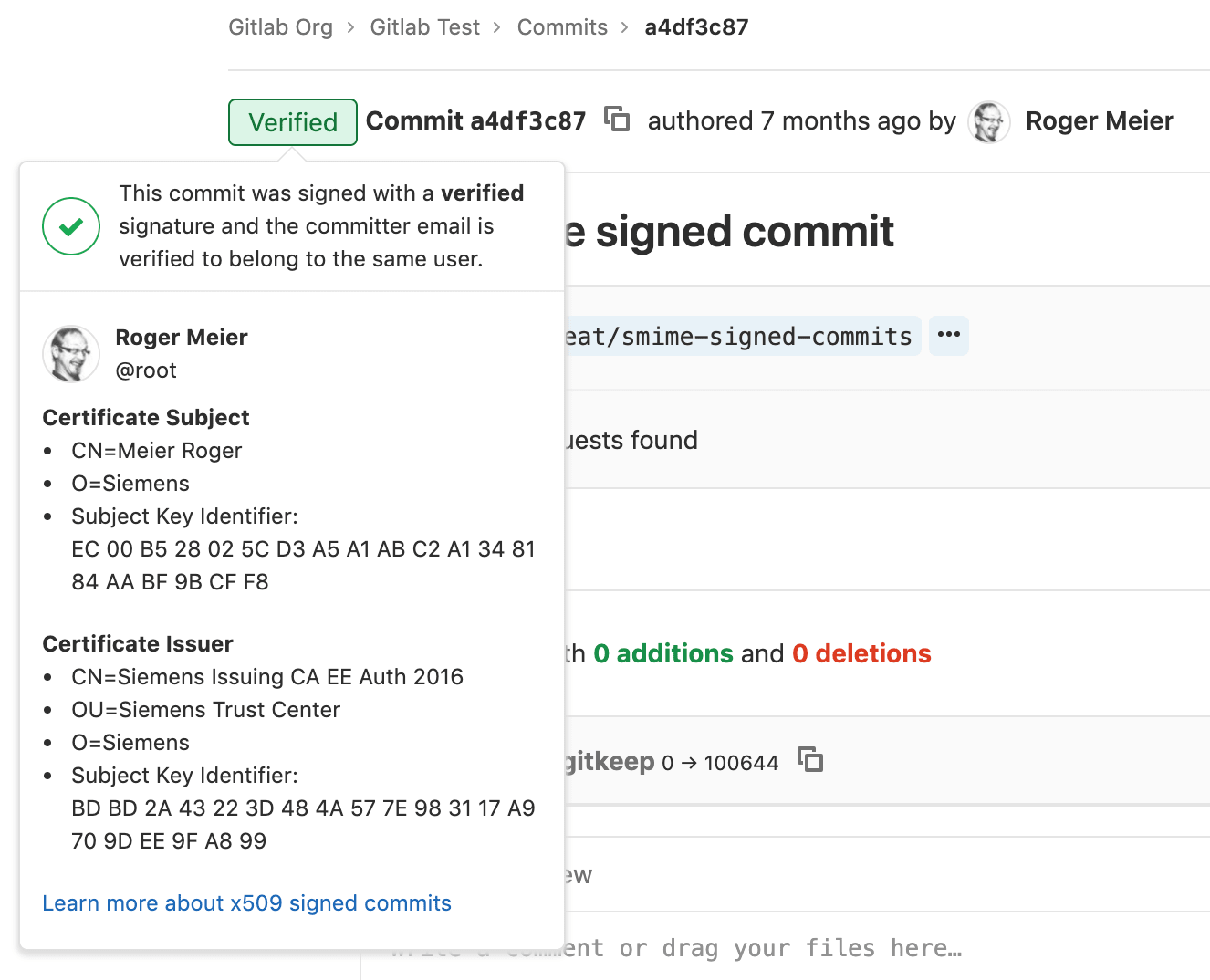 S/MIME Signature Verification of Commits
