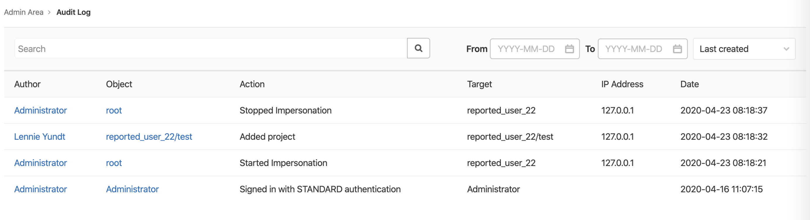 Filtered search for instance-level audit events