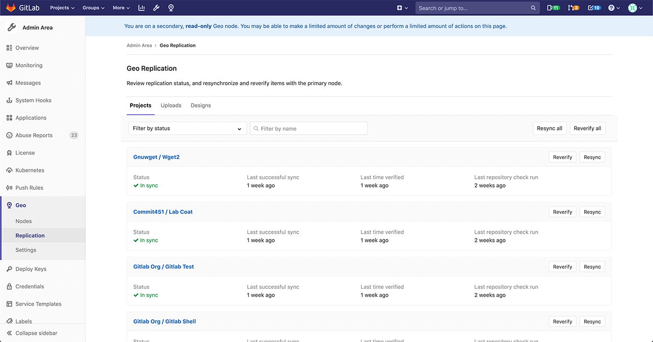 Geo improvements to the administrator interface