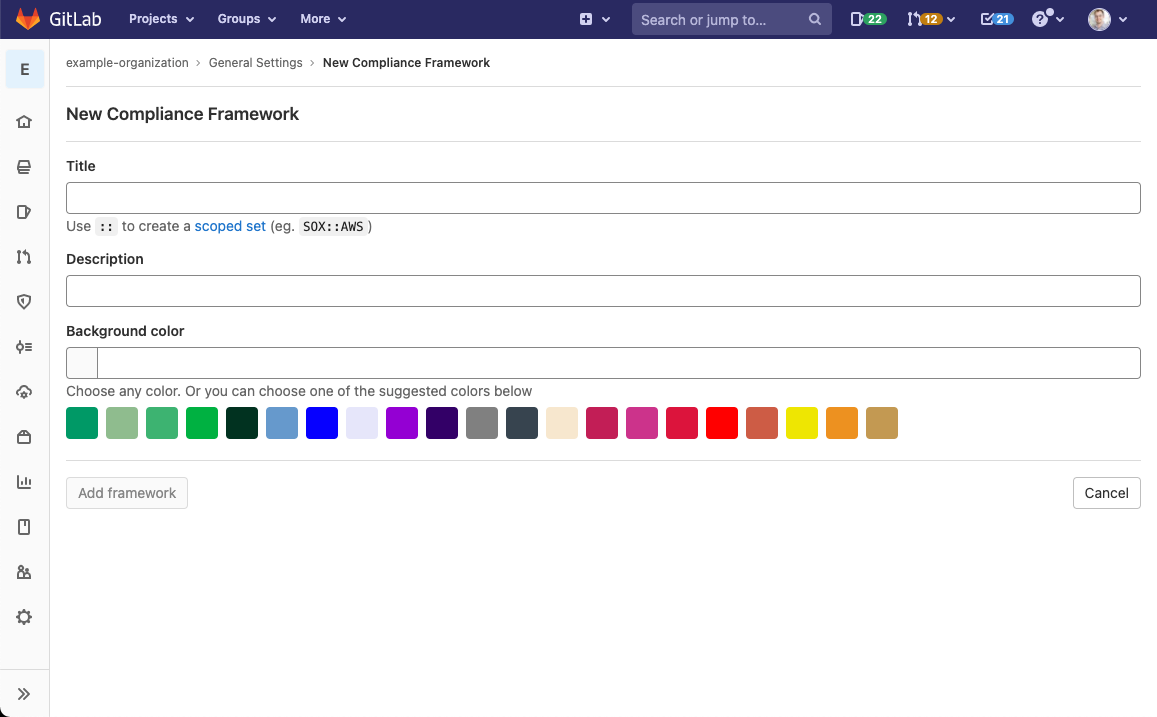 Create custom compliance framework labels