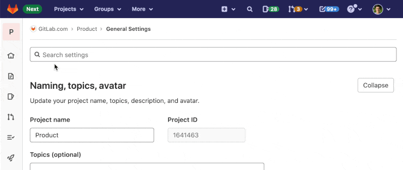 Search within a settings page