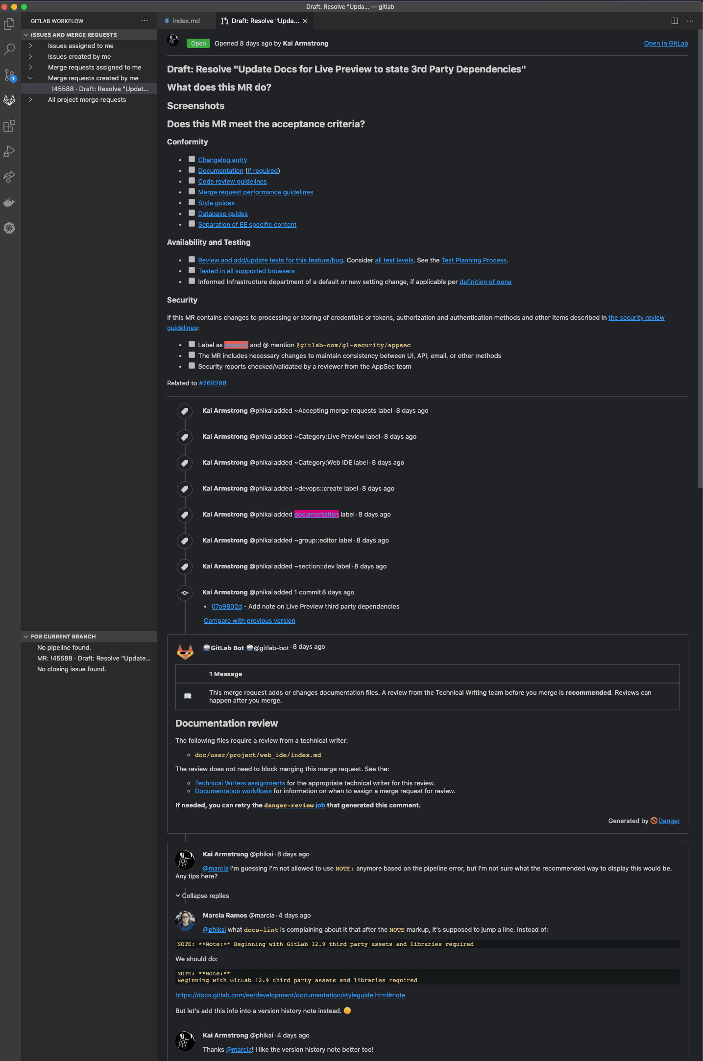 Issues and Merge Requests in VS Code
