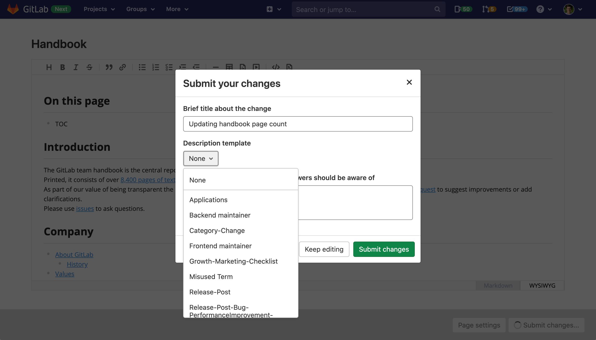 Merge Request templates for Static Site Editor changes