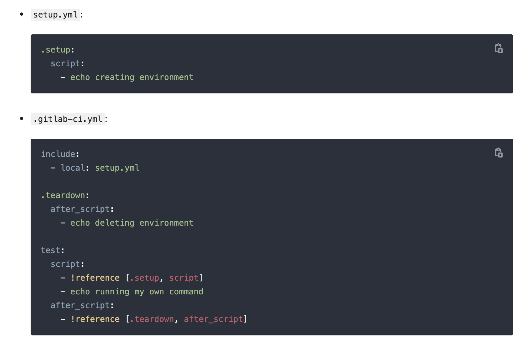 Reusable job attributes in other jobs in GitLab CI/CD with !reference