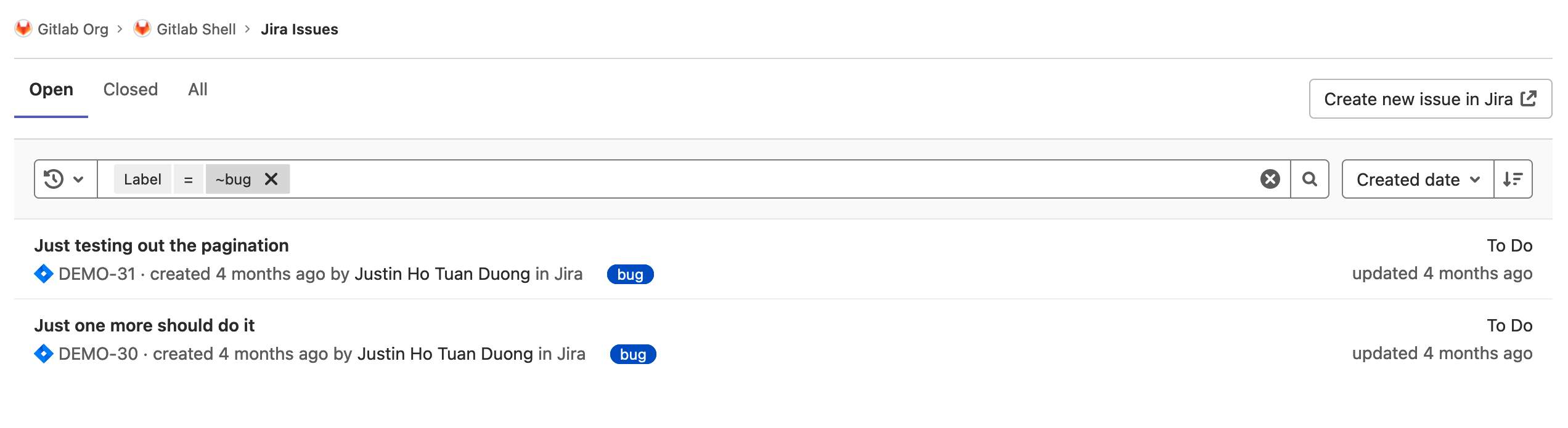 Show selected label when filtering Jira issues