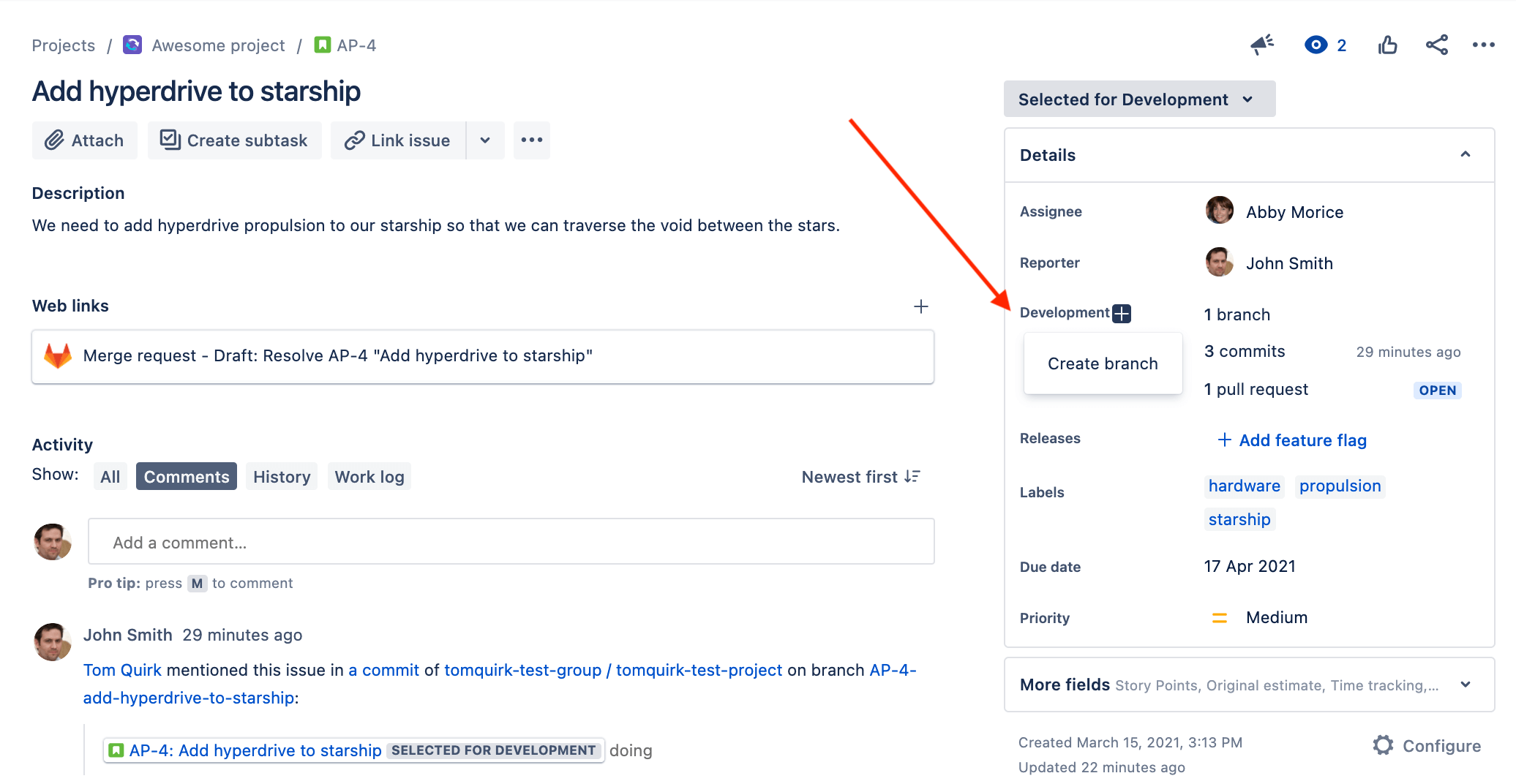 Create a GitLab branch from a Jira issue