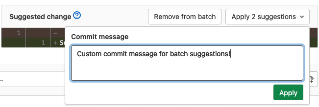 Custom commit message for batch suggestions
