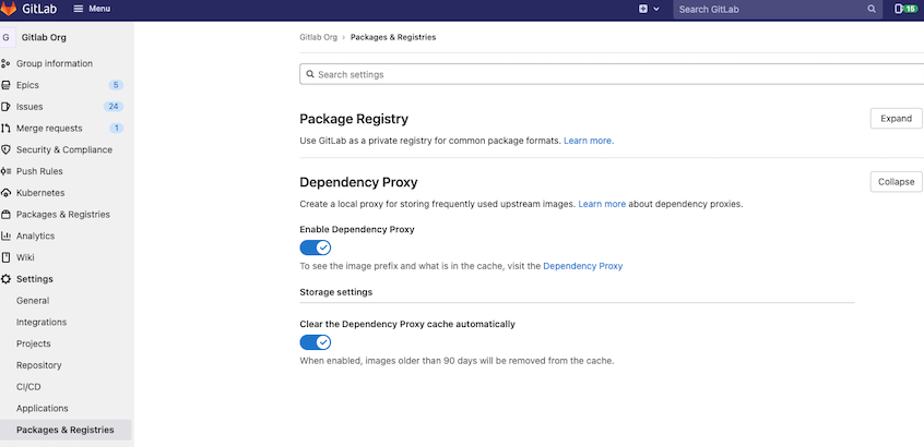 Enable Dependency Proxy cleanup policies from the UI