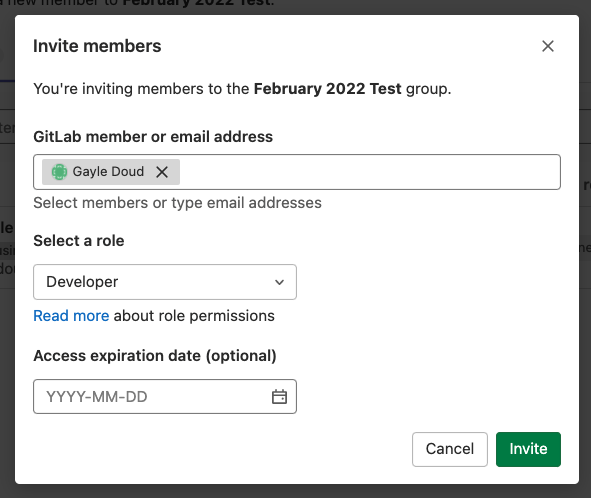 Invite members and groups by using a modal