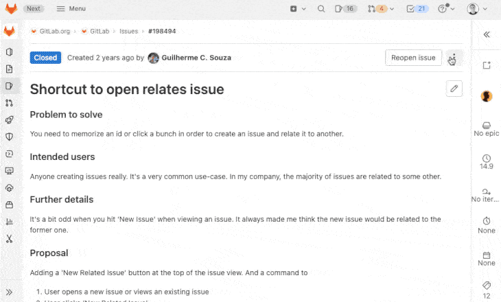 Shortcut to open related issue