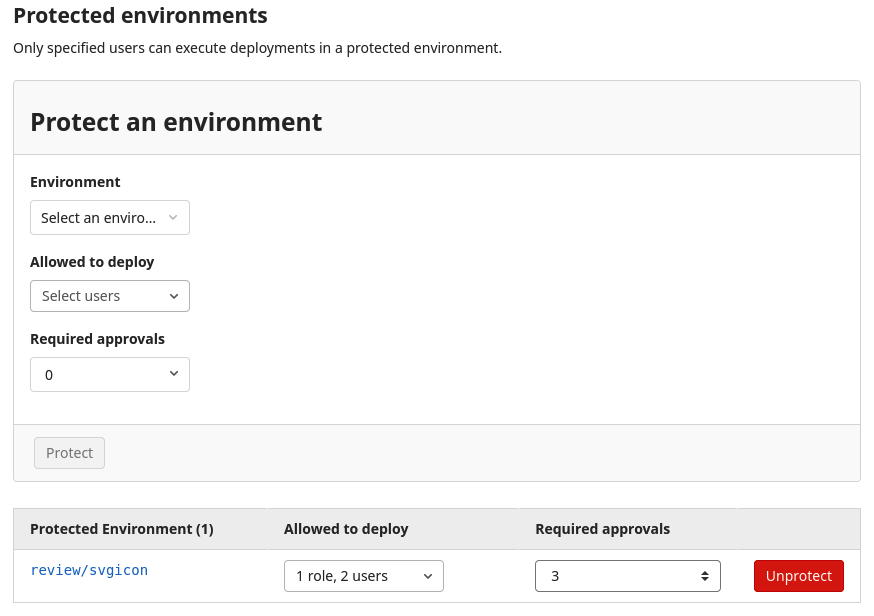 Edit protected environment approvals in project settings