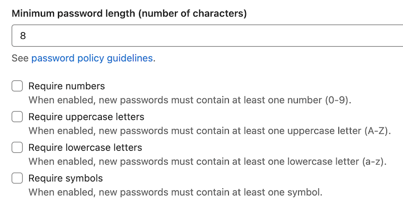 Define password complexity requirements