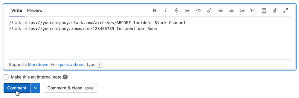Add linked resource to an incident with a quick action