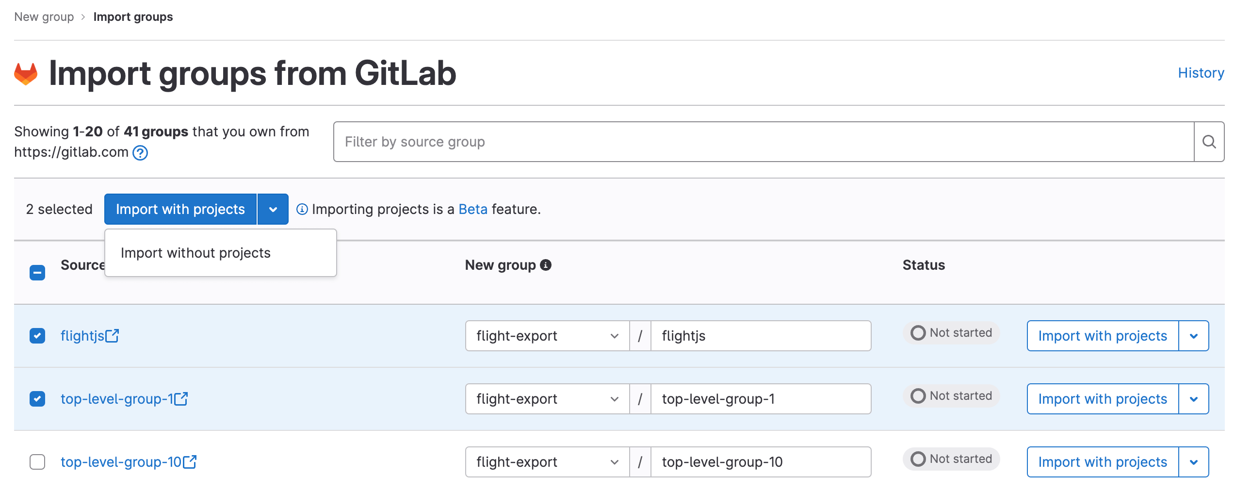 Migrating GitLab projects by direct transfer Beta