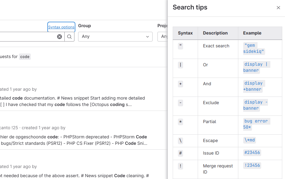 More discoverable syntax options for Advanced Search