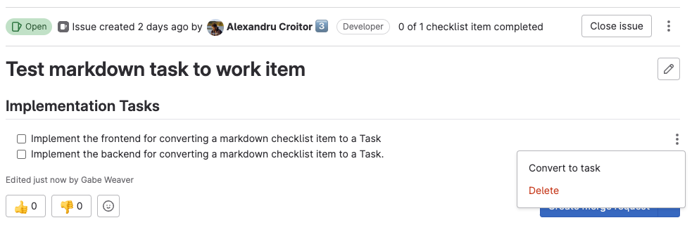 Convert a Markdown checklist item to a task