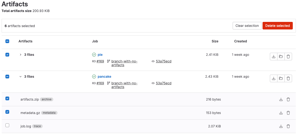 Manage job artifacts through the Artifacts page