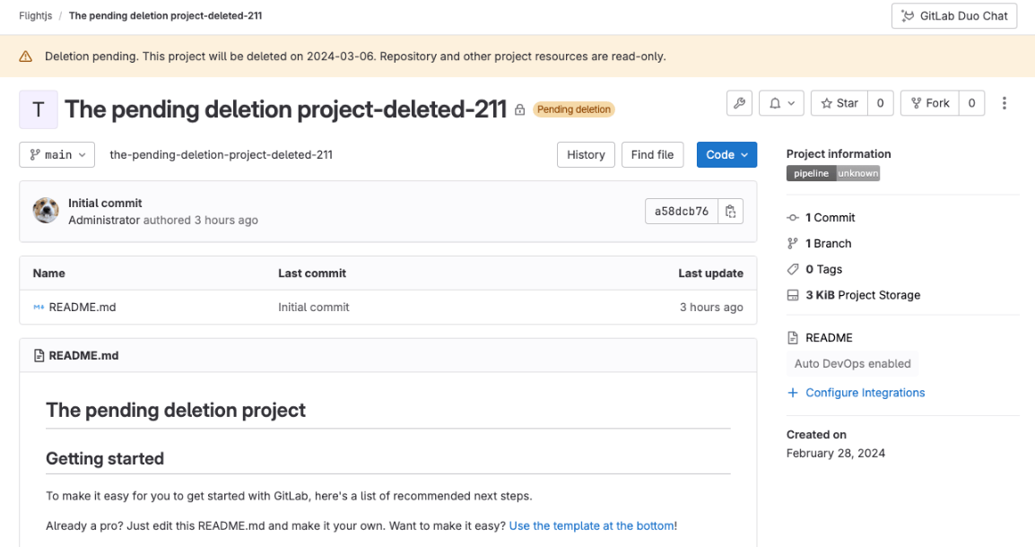 Updated project deletion functionality