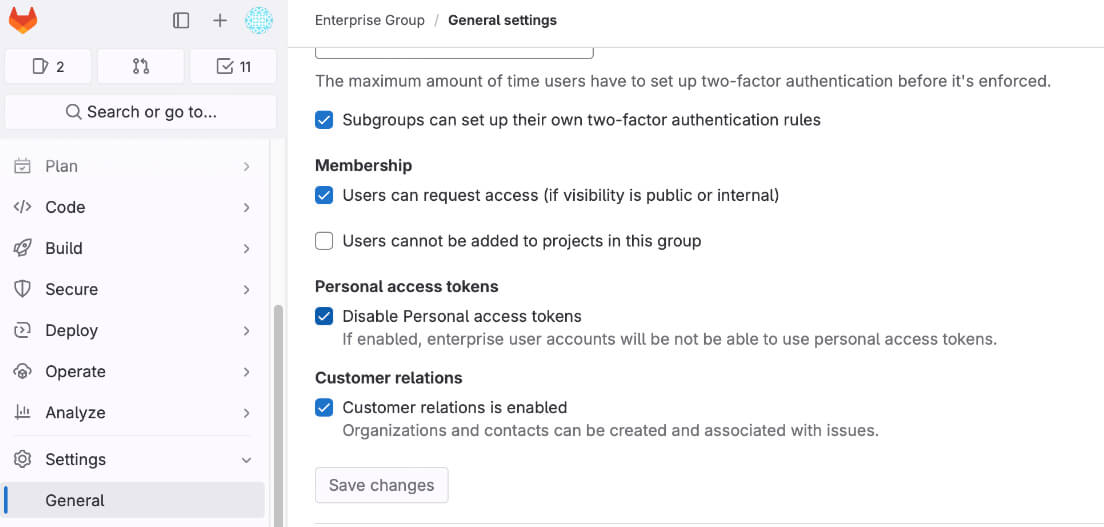Disable personal access tokens for Enterprise Users