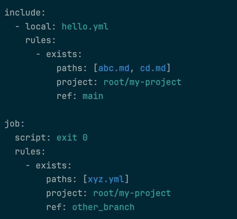 Enhanced context control with the `rules:exists` CI/CD keyword