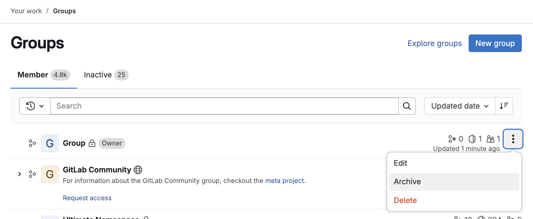 Archive a group and its content