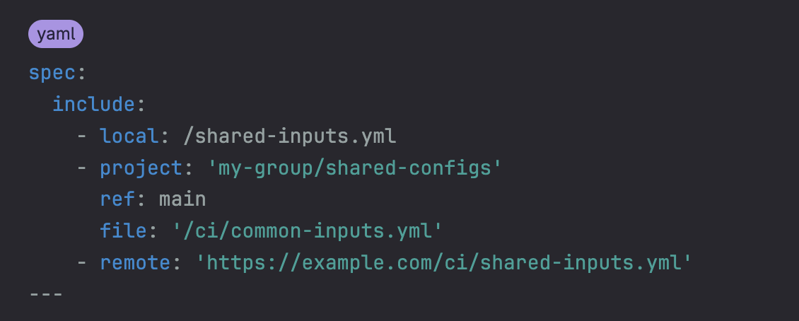 Include CI/CD inputs from a file