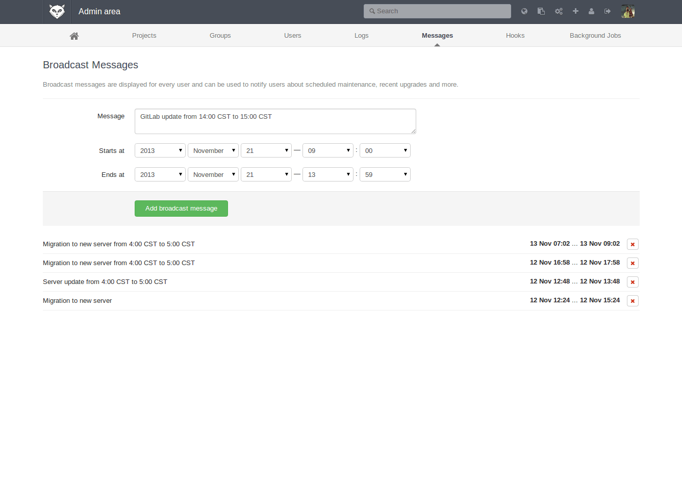 Gitlab template. Linux Broadcast message.