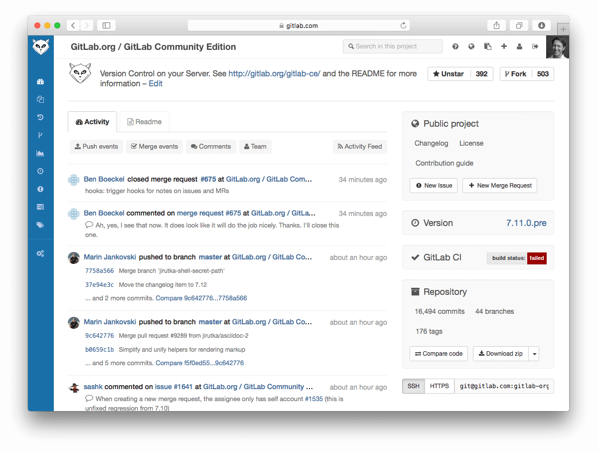 Project Dashboard in GitLab 7.11