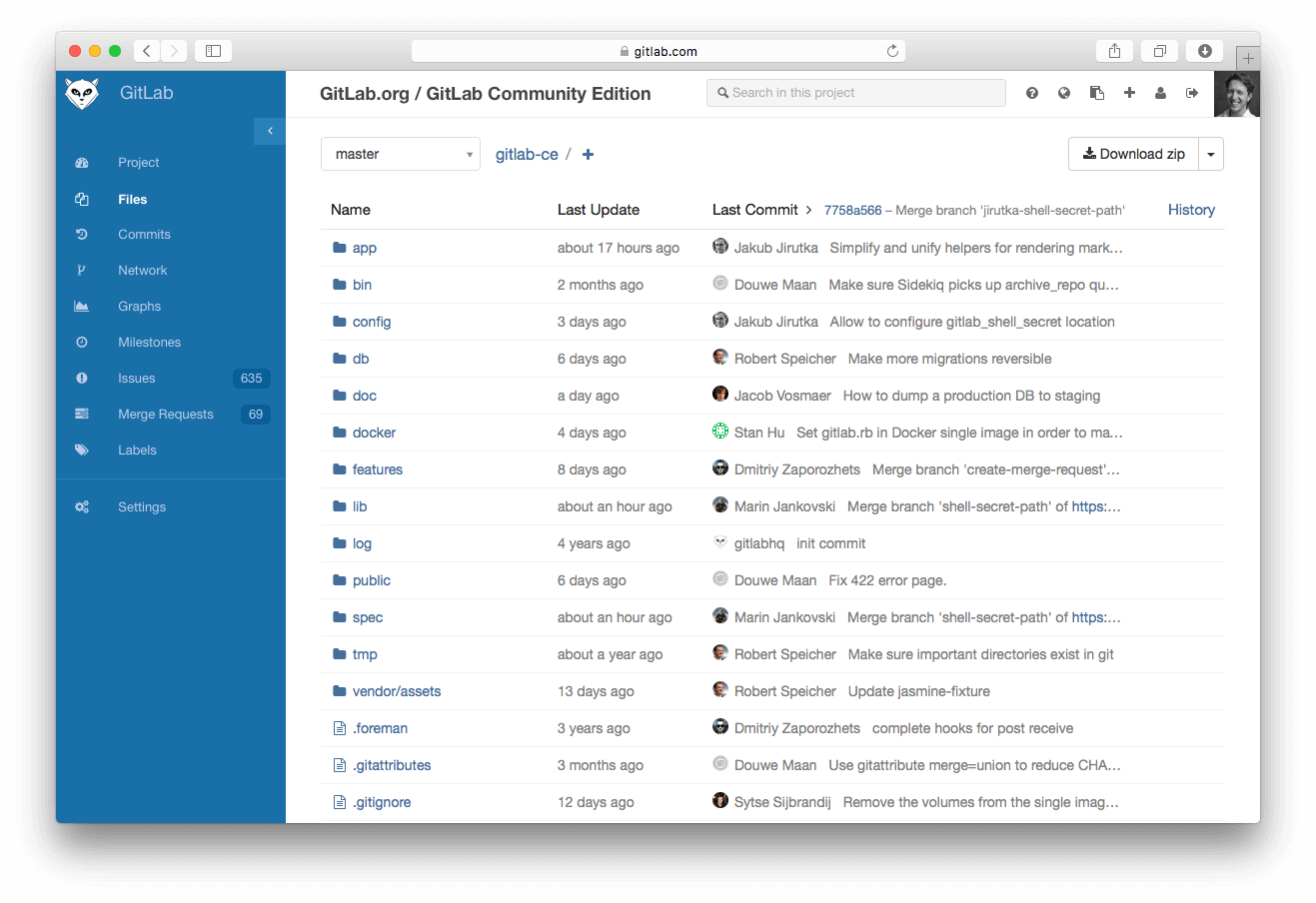 The new sidebar in GitLab 7.11