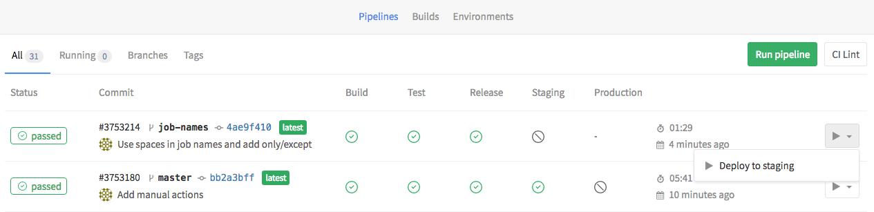 Manual Actions with Pipelines in GitLab 8.10